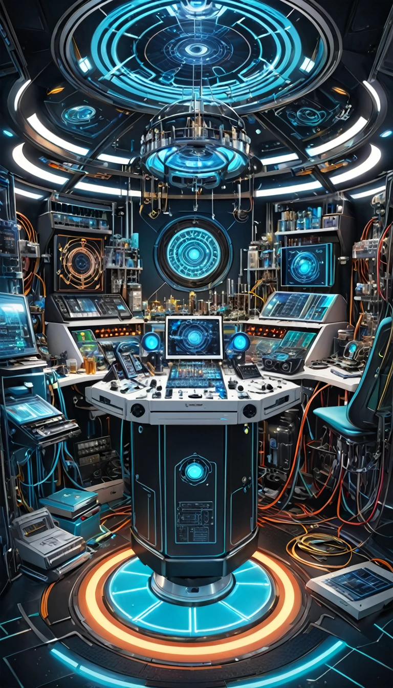 Futuristic TARDIS control console, made from a frame, metal coated., magic circle on the ground, and a kaleidoscope of shimmering neon lines in the sky, transparent, pure neon color, precision instruments, car, части car, VEL, wire cables, analyzer, laboratories, (Ultra detailed, Absolute resolution, Best quality:1.3), 2.5D, gentle and dynamic effects, art photography, hyperrealistic, CG graphics digital fantasy art