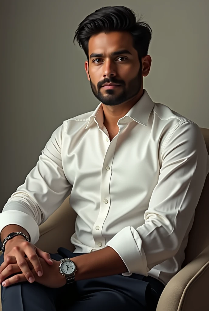 armaan name in shirt , a gentelmen sit on the chair with attitude