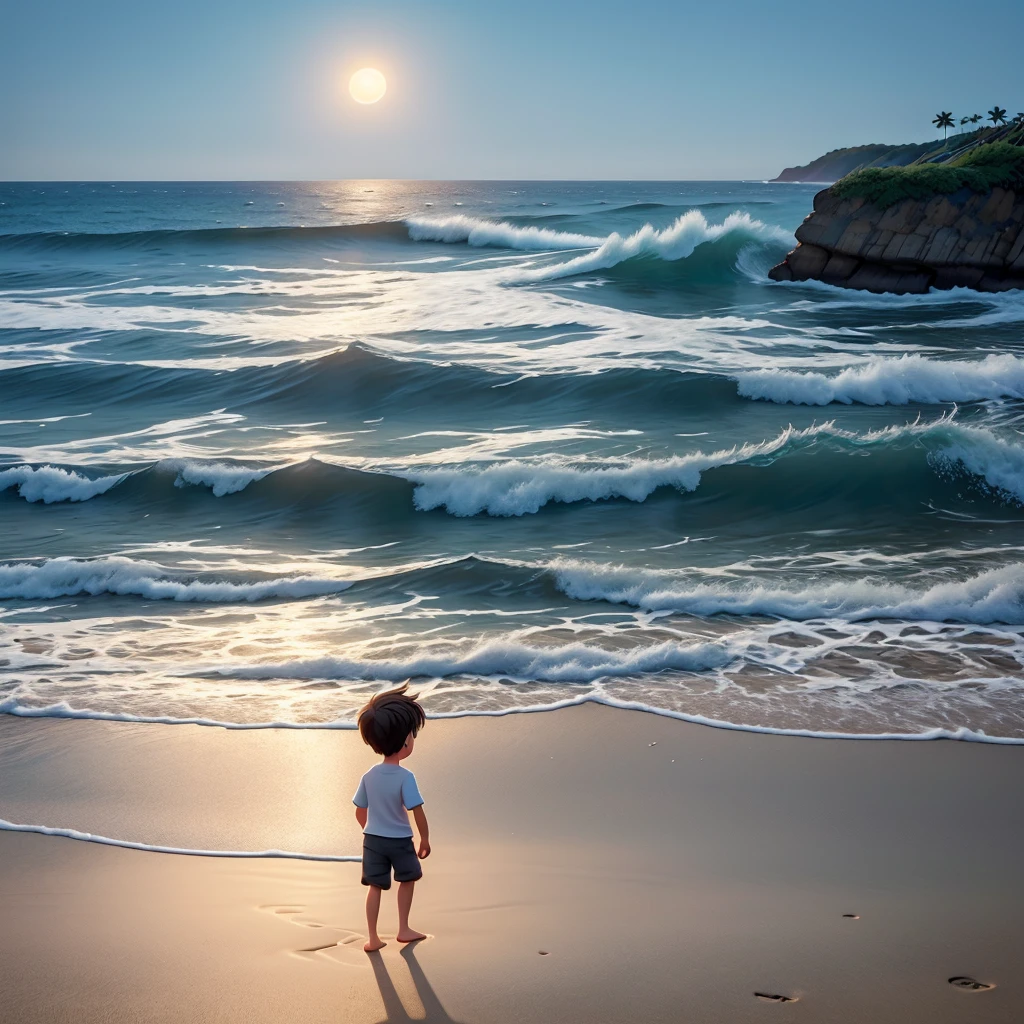A lone figure, bathed in the soft glow of moonlight, strides along a deserted beach. The rhythmic crash of waves against the shore provides a soothing soundtrack as the lad's footsteps leave imprints in the wet sand. A sense of tranquility washes over him, and a carefree smile plays on his lips. The endless expanse of the ocean stretches out before him, a symbol of both freedom and mystery.