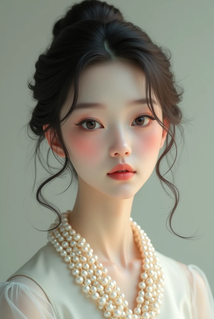 Japanese woman wearing a pearl necklace