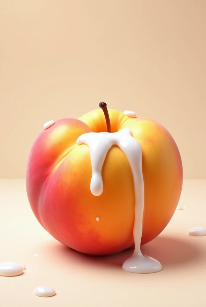 A beautiful large juicy whole peach without cuts with a single line, splashed with drops of dripping white milk, Seen with his front line.
Peach NOT apple