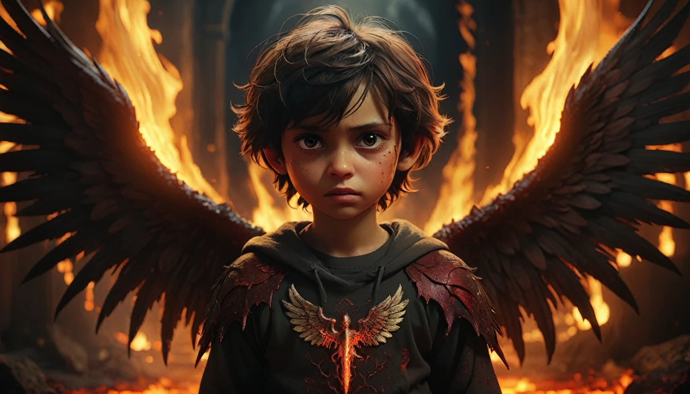 1 angelic winged boy in hell, dark demonic female entities, highly detailed, 8k, best quality, immense pain and suffering, cinematic dramatic lighting, dark moody atmosphere, gritty realism, chiaroscuro, muted color palette