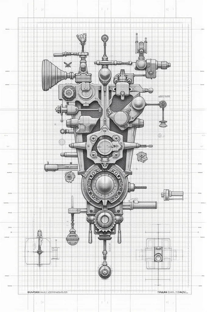 Drawing of a cover related to mechanics on a gridded sheet.
