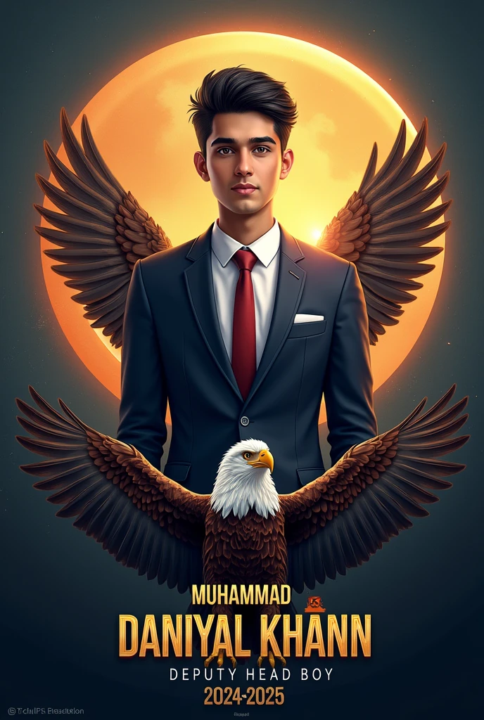 Create me a poster with Heading o*ELECTIONS 2024-2025*
Deputy headboy APS-DCI
MUHAMMAD DANIYAL KHAN
And add an image of a eagle