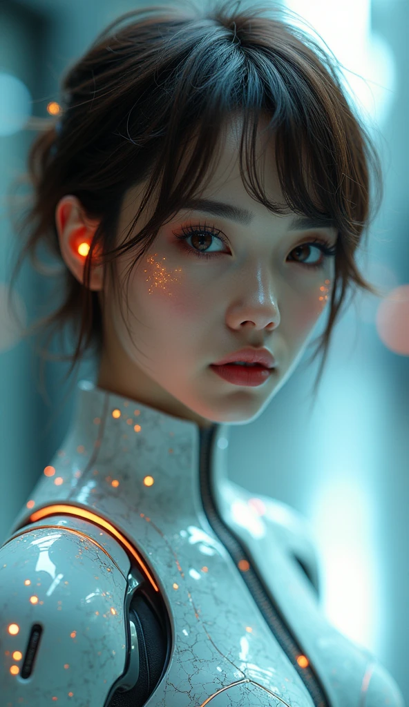 (masterpiece:1.2,exceptional quality,reflecting,Cinematic experience,photorealistic:2.0,Photos in RAW format:2.0,super detailed),8 K,wallpaper,(Presentation of drawings using holograms:2.0),(beautiful woman:2.0),cyborg woman,(cyborg womanの設計図:2.0),(Draw the front view:2.0),(Avant-garde design:2.0),(Drawing detailed drawings:2.0),(Numerous notes on settings:2.0),(Beautiful round face,beautiful brown eyes,beautiful brown short tousled hair)