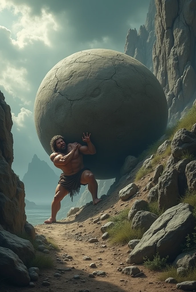 I want an epic image illustrating Sisyphus&#39; punishment