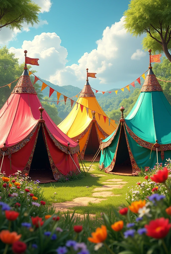 colorful festive tents without people

