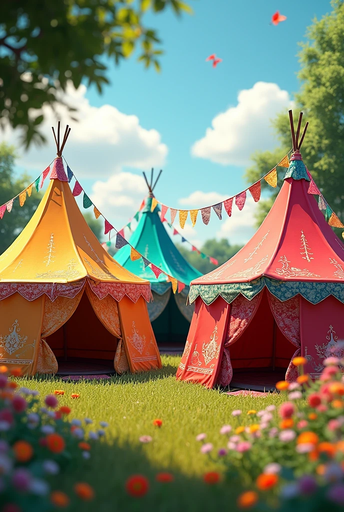 colorful festive tents without people