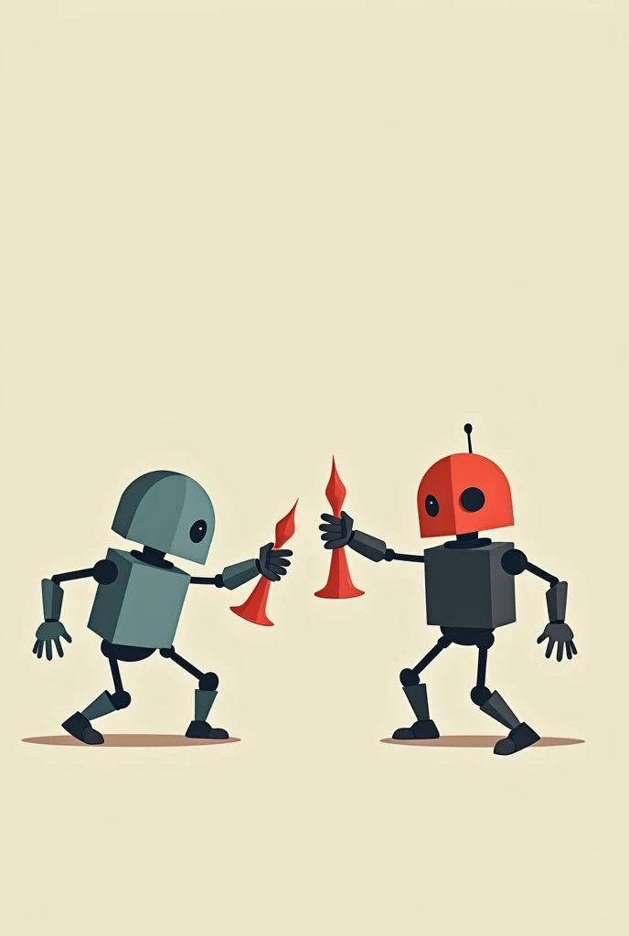 Ma a picture 2d minimalist style , two robots fight with dildo