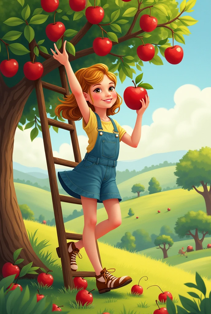 図 of a girl picking apples from a tree with a ladder, 図!, 図”, kids book 図, childrens 図, childrens book 図, children book 図, childrenbook 図, colorful kids book 図, children's 図, children’s book 図, children's book 図, 図 for children, children 図, cute storybook 図, courful 図, vignette 図