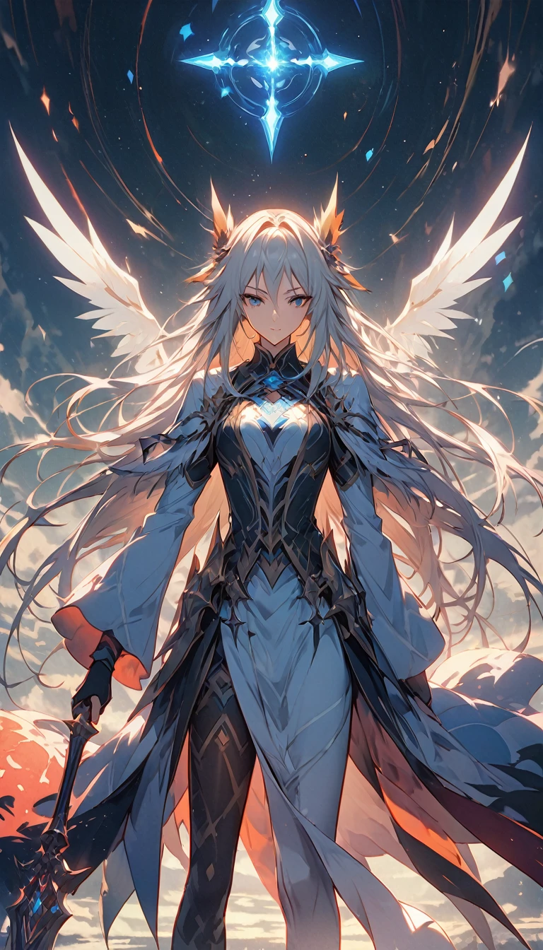In the beginning of chaos,The tall and slender Fuxi stands,面容Handsome and resolute,Long hair flutters in the wind,身上穿着绣有Mystical Runes的Animal skin robes。 Prompt word:Chaos World,Tall Fuxi,Handsome and resolute,Long hair fluttering,Animal skin robes,Mystical Runes