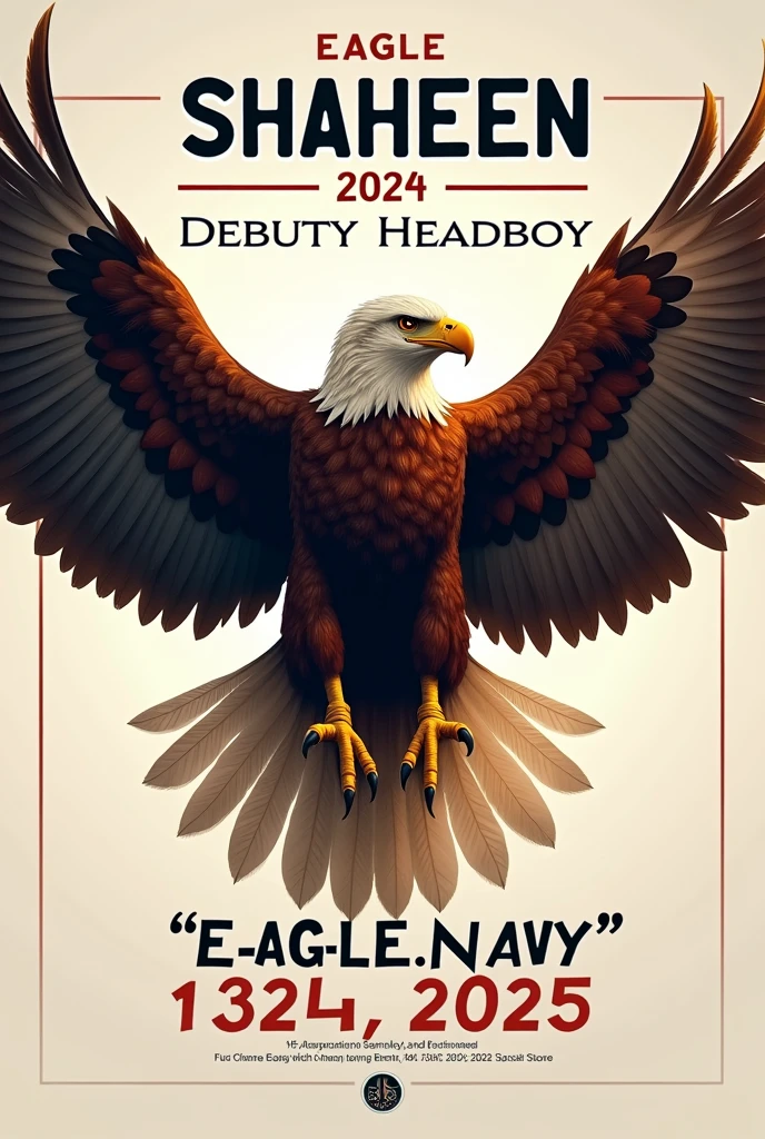 Create me a poster with Heading o*ELECTIONS 2024-2025*
Deputy headboy APS-DCI
Vote for Eagle ( SHAHEEN )
And add an image of a eagle
Dont add any picture of a person , just and eagle