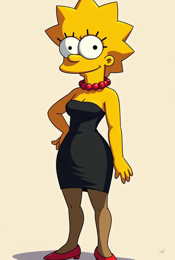 A picture of Lisa Simpson in tights and a black skirt