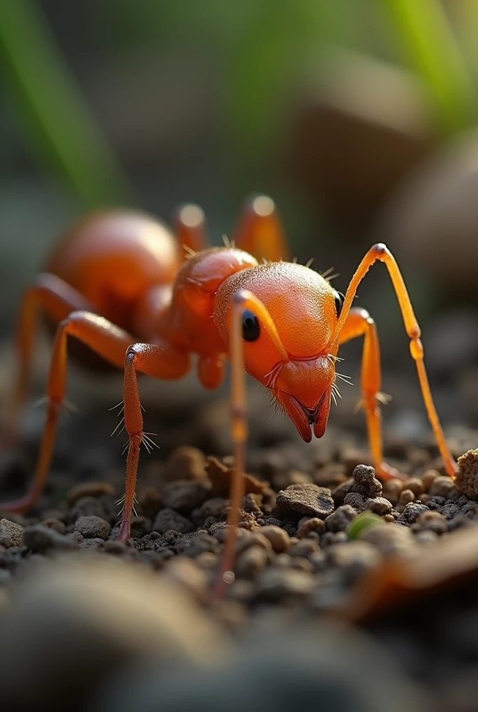 One ant rubbing its antina with it's 2 front legs for bettet smell.