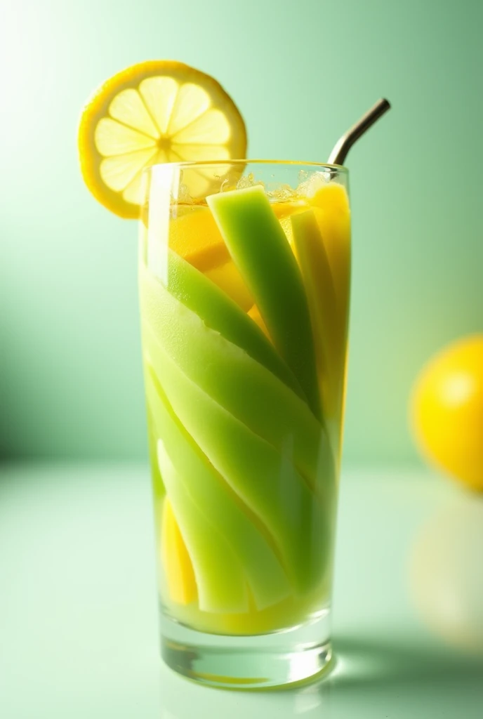 glass full of green mango cut into strips with a slice of lemon on top