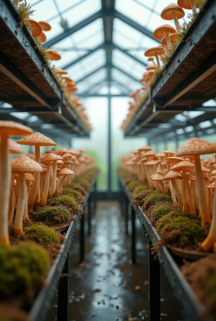 A square greenhouse, with medicinal mushrooms