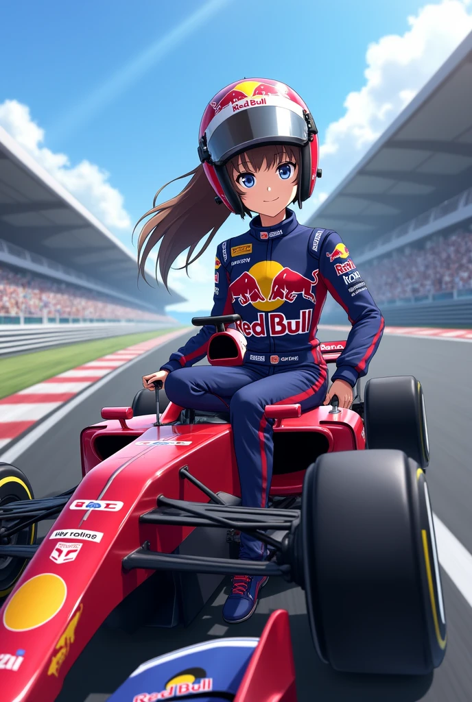 Sakaki from Azumanga Daioh Formula 1 in Red Bull clothing