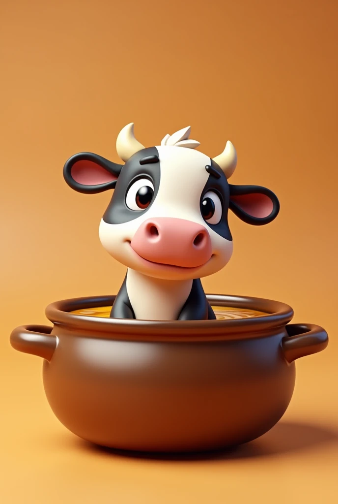 Anime 3d Cow, in a pot with cassava soup
