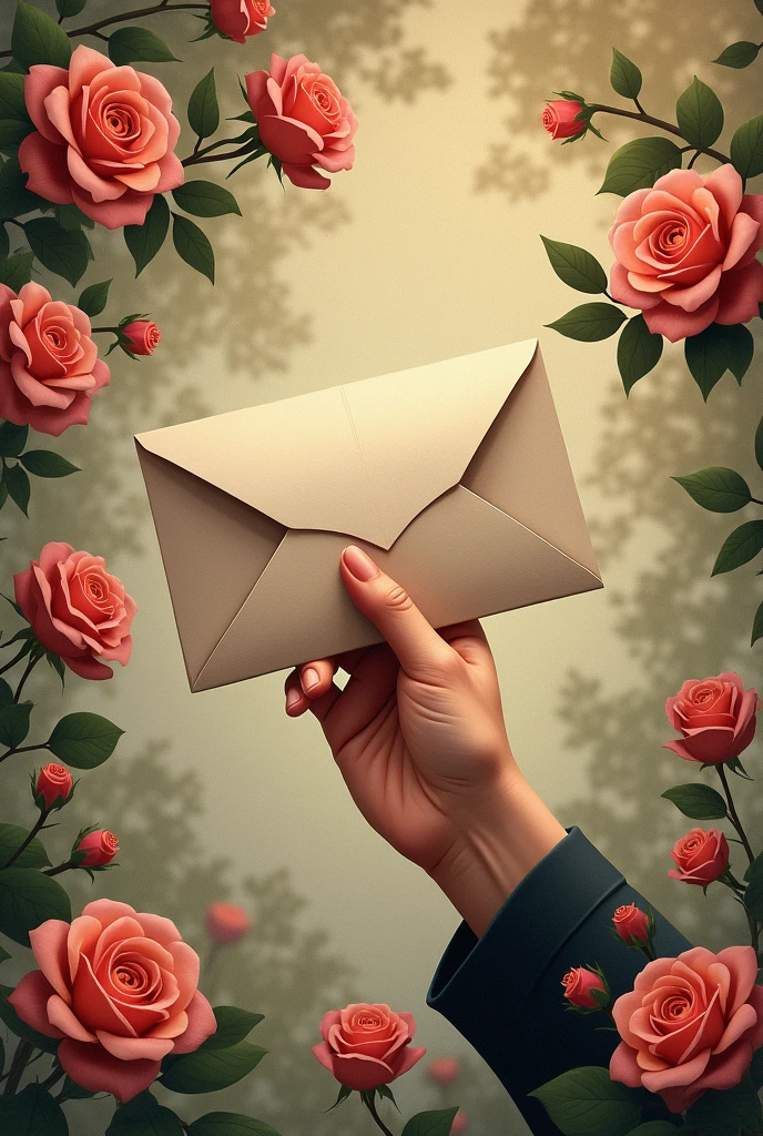 cover page for novel title AKMAL YUSOFF's last love letter in the novel has Islamic elements of Roses and a hand holding an envelope