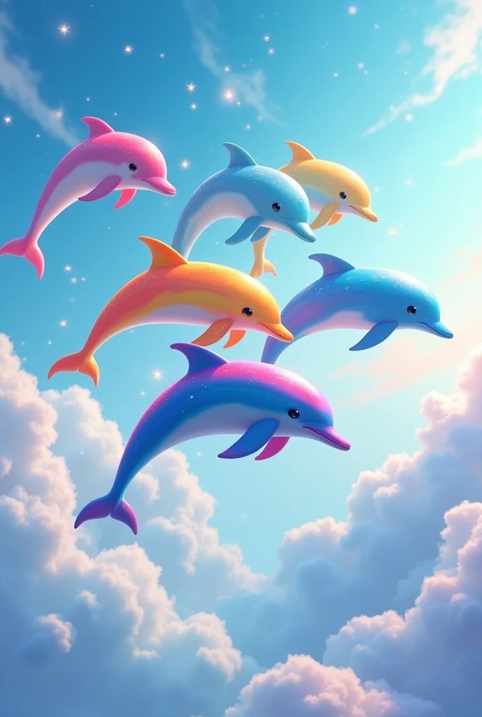 rainbow dolphins sky cute
