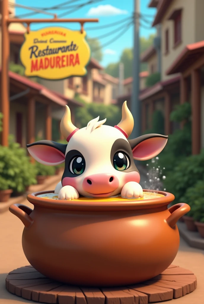 Anime 3d Cow, in a pot with cassava soup Sign RESTAURANTE MADUREIRA
