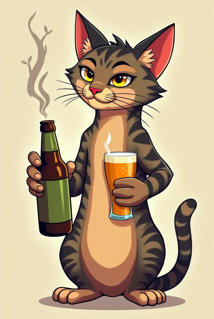 I want you to create an image for a logo with the following sample: a cat with a beer and cigarette in his hand