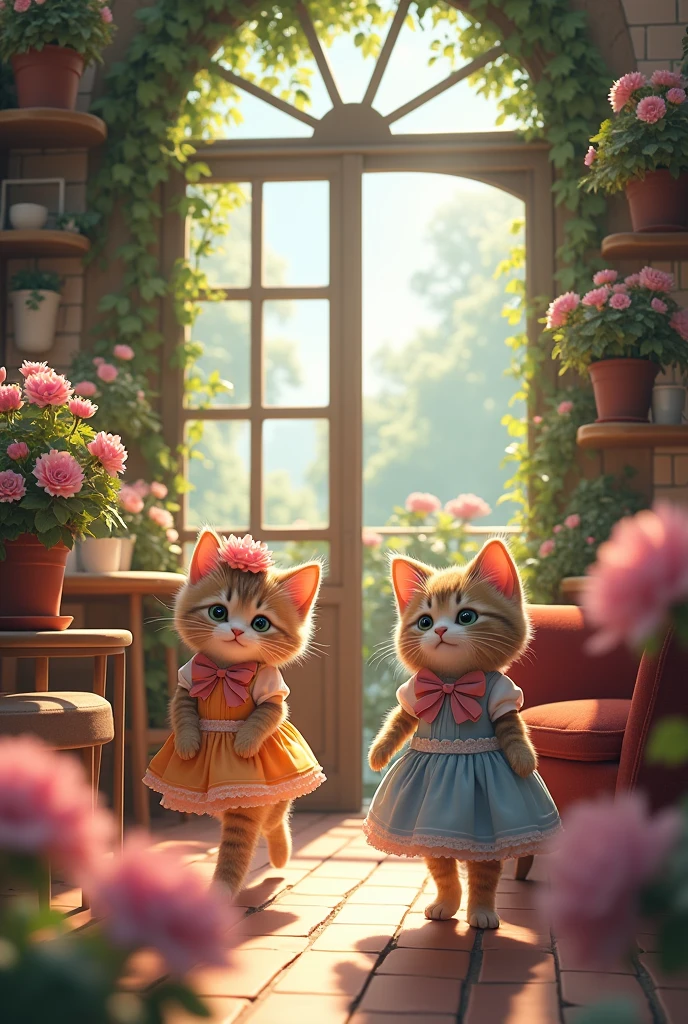 Eternal flowers in a cafe with cats, that cats have clothes 
