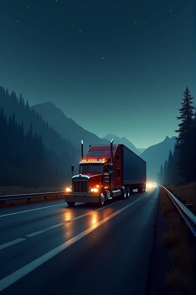 Create an image of a truck on the highway at beautiful night