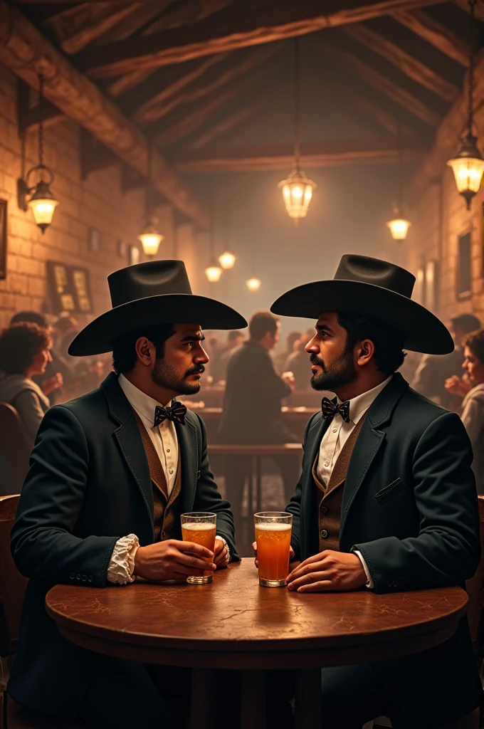 Benito Juarez and Emiliano Zapata drinking pulque in a cantina
