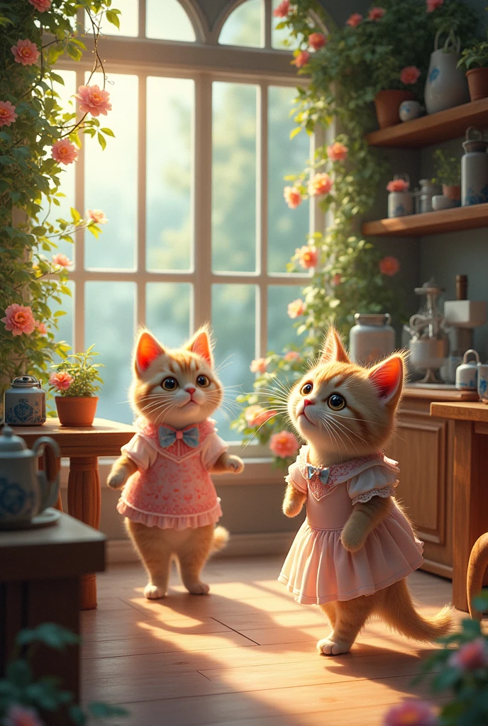 Eternal flowers in a cafe with cats, that cats have clothes