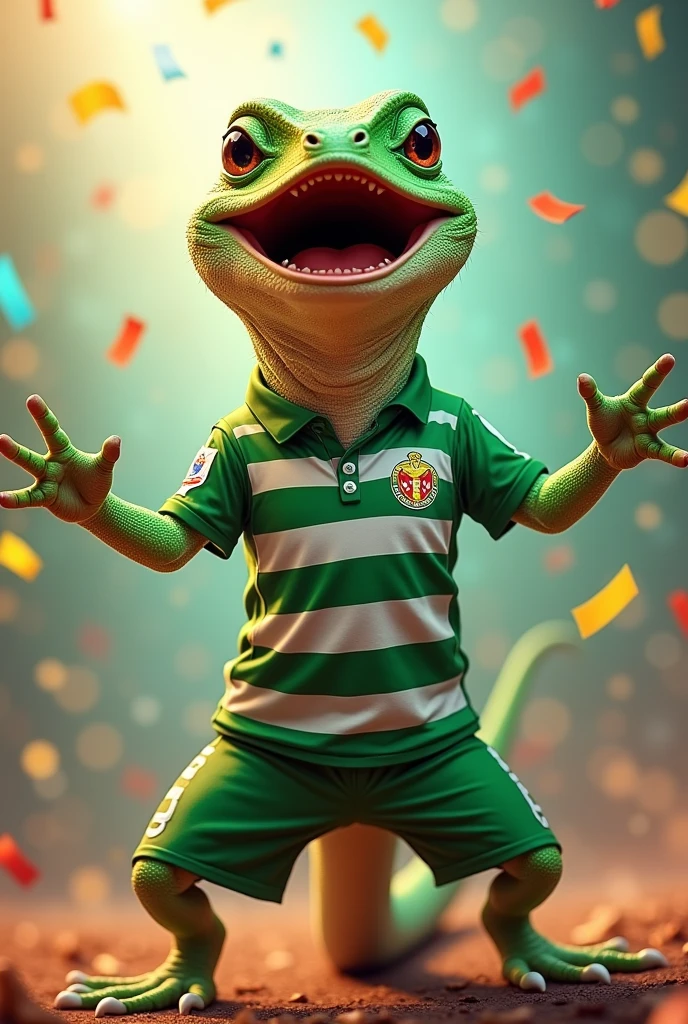 lizard celebrating a lot with the Corinthians shirt
