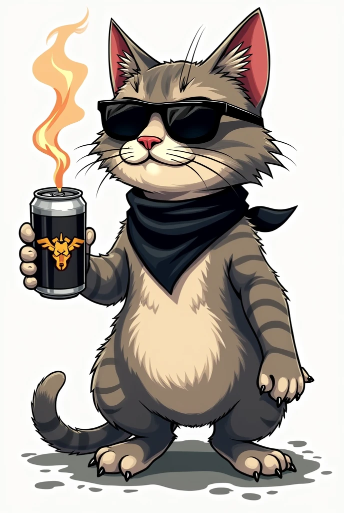 Make me a black cat with a black affliction t-shirt, with jnco pants and a black wool cap, all in animated but punk style, simple en 2d en png, Also that he is skinny and holding a cigarette, that has his mouth open as if he were saying something carefree, that has a skull and wings on the t-shirt design