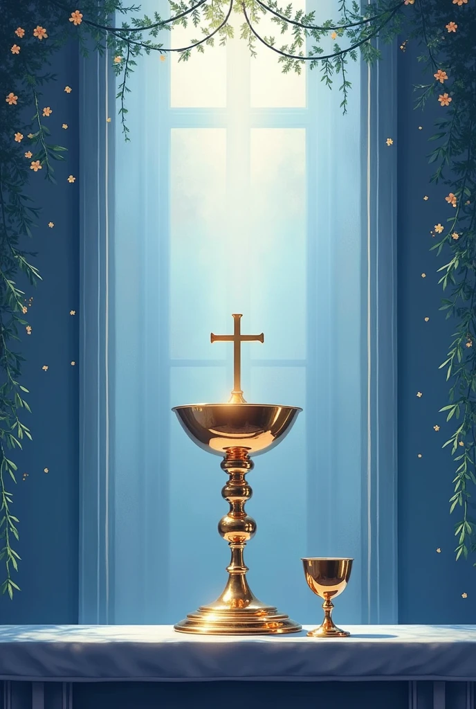 invitation, that has a space in the middle to place the program of the feast of the Blessed Sacrament, use the monstrance, Cup, I want it simpler, with blue tone