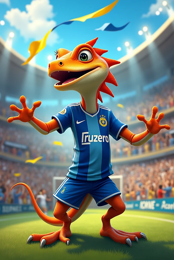 lizard celebrating a lot with the Cruzeiro shirt
