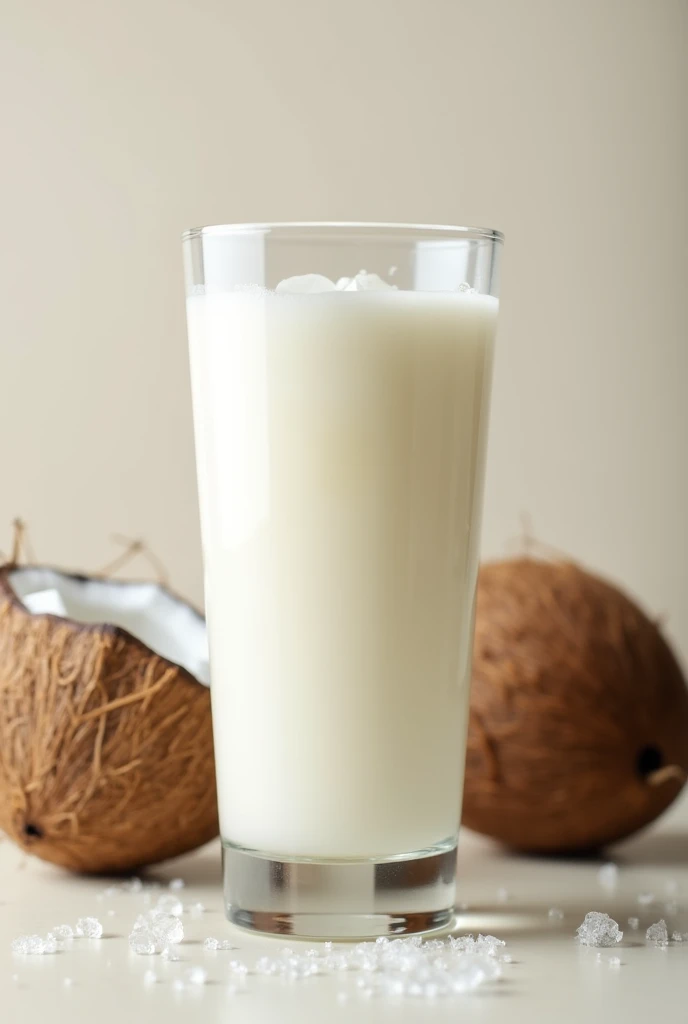 glass with well chilled coconut cream and to decorate a coconut next to the glass