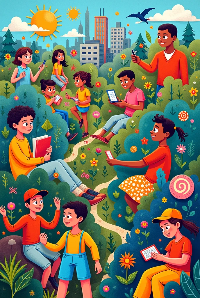 Exploring modern passions: The impact of new age hobbies on our lives.

 Please create child's artwork in the form of drawings or posters on an A4-sized sheet, following the theme. Art should look like child creation.
