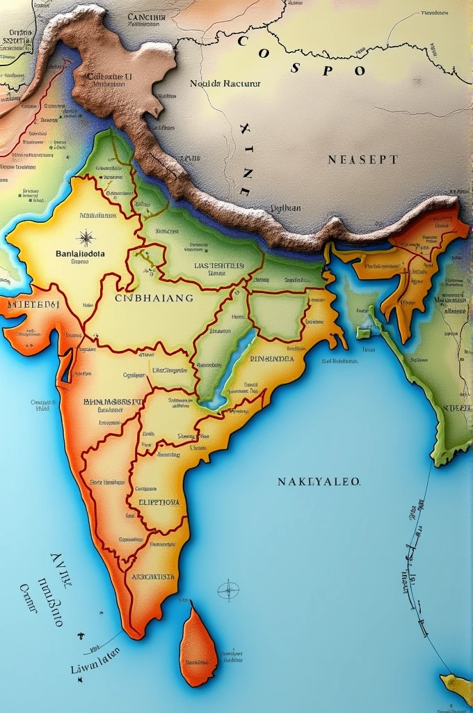 India map with chicken neck and Chittagong of Bangladesh and Baluchistan of Pakistan 