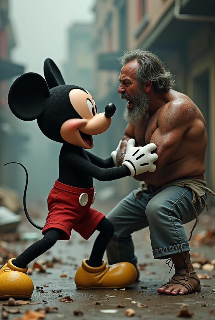 Mickey fighting with a poor dude in his underwear