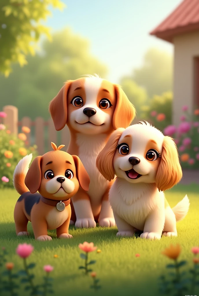 Beagle, golden retriever y shihtzu