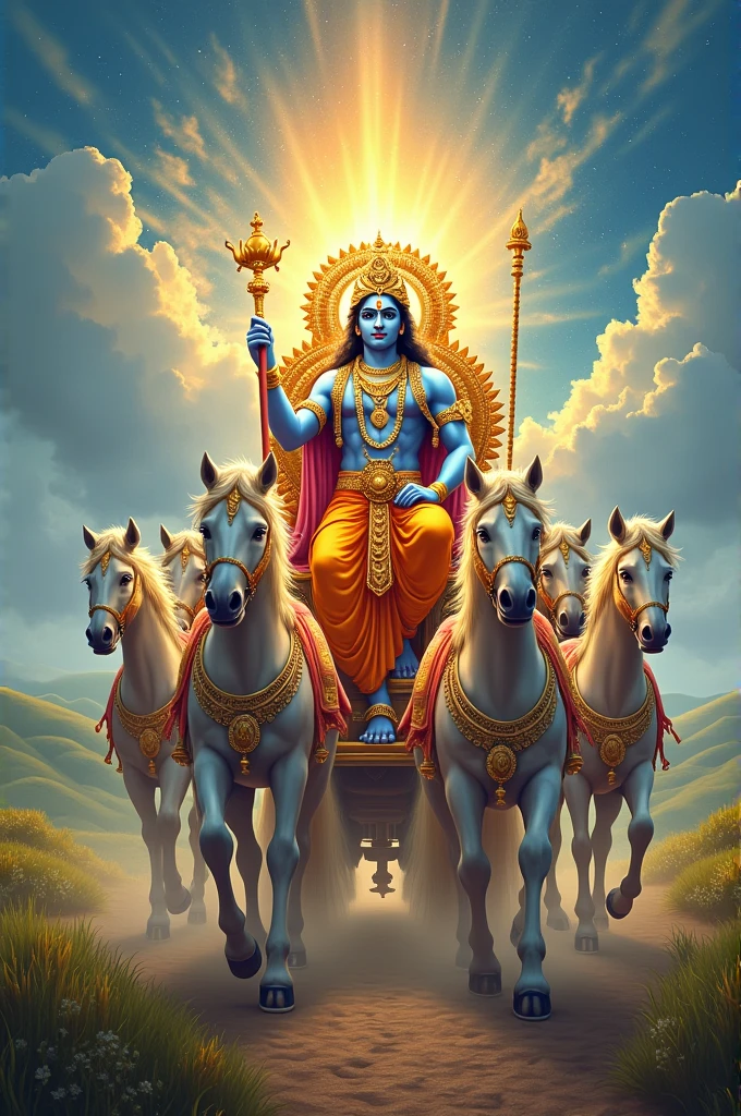 Sri Krishna on rath with seven horse
