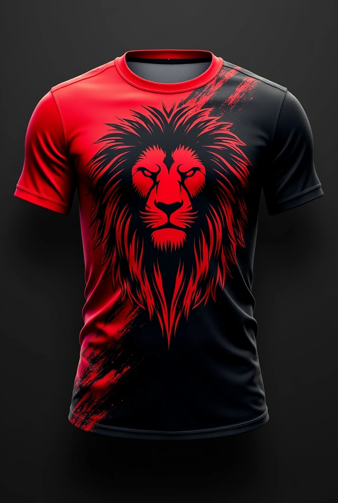 a red and black gym shirt front and back where the symbol is a lion