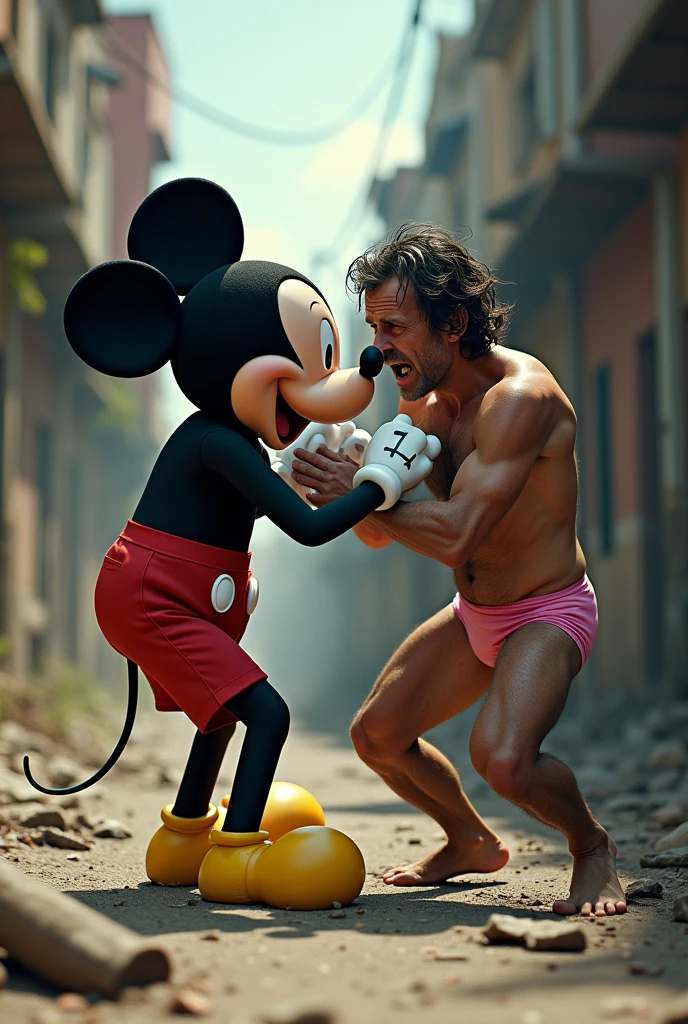 Mickey fighting with a poor dude in his underwear