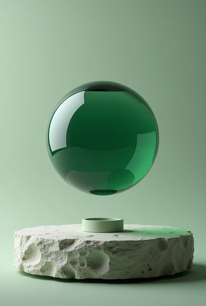 The modern design of the vial is livivitating in the air due to the magnet.  Designed like ball with Aesthetic matte design, with glass elements. in the form of a stone. Green rich  colour