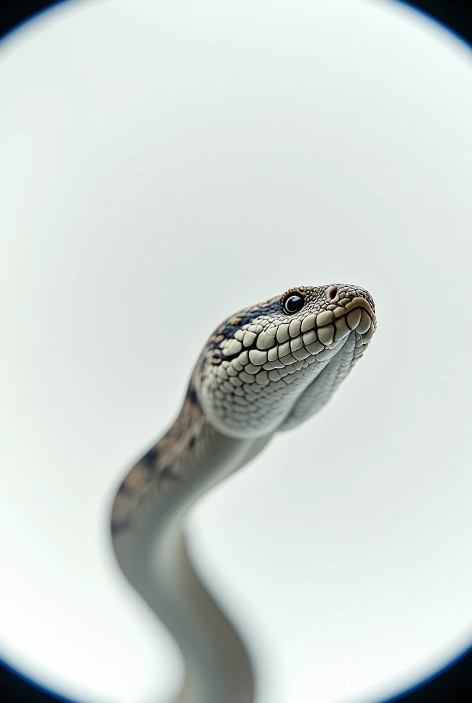Snake seen through the lens of a microscope (Fish-eye lens) white background