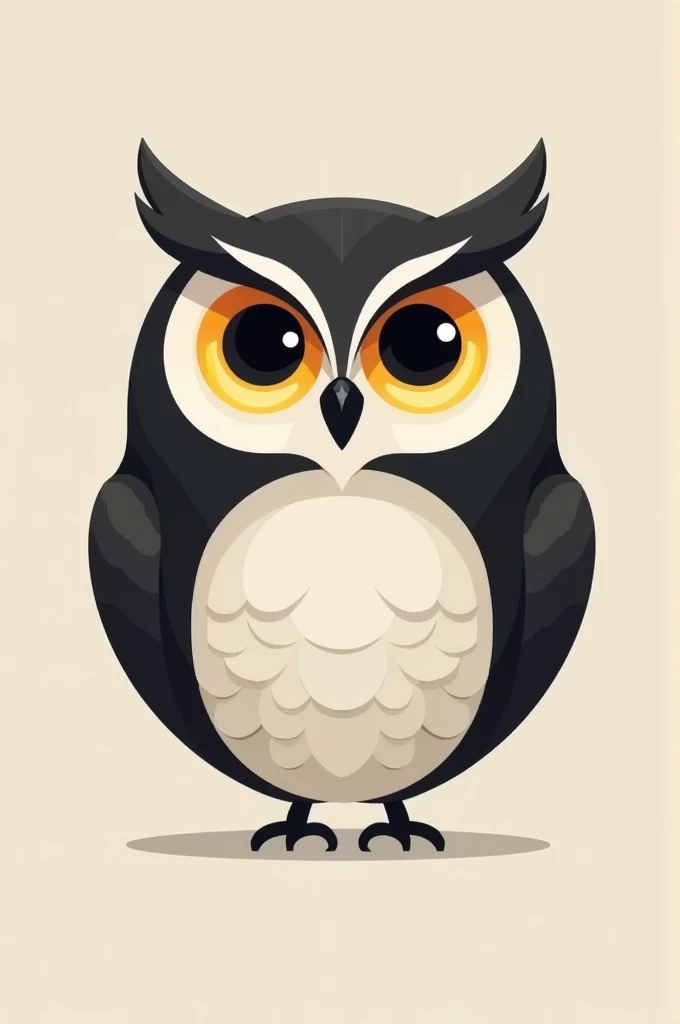 The owl should be in a minimalist, but elegant presentation. Her body is compact and round, with clear, curved lines, which form a harmonious symmetry. The owl’s head is slightly larger in proportion to its body, which gives her a wise and majestic appearance.

The owl&#39;s eyes are large and almond-shaped, with deep, intense pupils, which stand in bright contrast to the rest of the design. These eyes should be the main focus of the logo, because they symbolize wisdom and vigilance. Above the eyes, slight, stylized eyebrows are indicated, which give the owl a focused and penetrating look.

The beak is small, pointed and slightly curved downwards, placed directly between the eyes. The owl’s wings are close to the body and are held together by simple, curved lines indicated. They should convey a feeling of readiness and strength, without showing too much detail.

The owl&#39;s feet could only be hinted at or even omitted, to emphasize the simplicity of the design. When they are presented, they should be small and firm, perhaps sitting on a branch, to symbolize down-to-earthness.

The color scheme of the logo could be monochromatic, for example in black and white, to emphasize the minimalist style. Alternatively, a strong accent, like a bright orange or yellow for the eyes, be added, to give the logo a special touch.