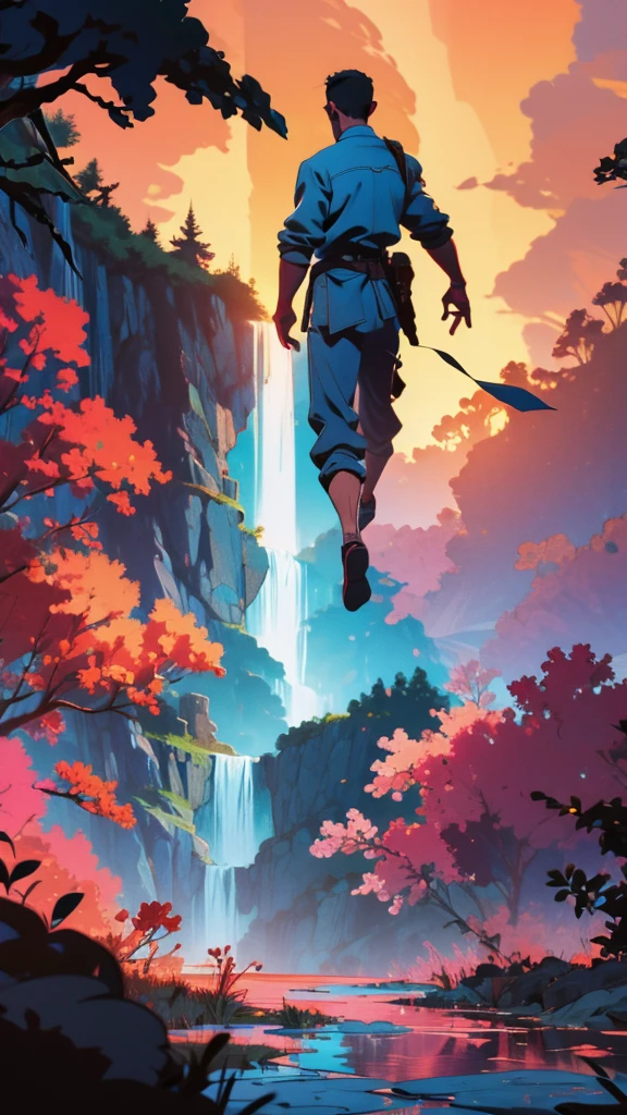 A wonderful waterfall and a boy looking at it
