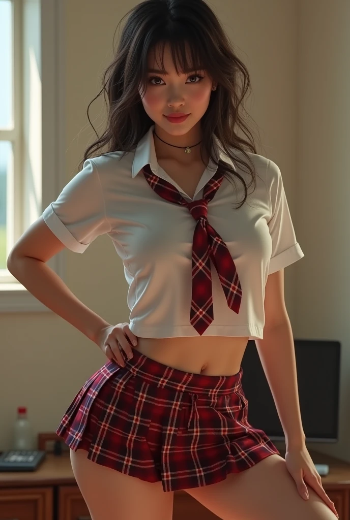 (masterpiece,highest quality,超A high resolution),japanese woman, (((Very cute 14 year old girl))), annual girl、look at the photographer、Front view, ((long hair)), super cute face, glossy lips, double eyelids in both eyes, natural makeup, long eyelashes, Shiny and smooth light brown long hair, (full body image), super huge breasts, perfect limbs, perfect anatomy, ((upper body is naked)), Very beautiful nipples, (((plaid skirt))), ((Smile)), bedroom at night, (Spread your legs wide on the bed:1.3), ((Angle from the crotch:1.2)), view audience, (lift up the skirt:1.3), NSFW,