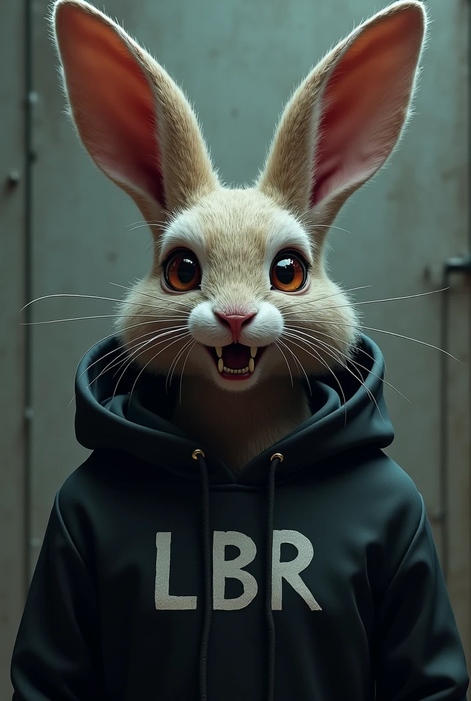 Killer bunny with the letters lbr on her clothes 