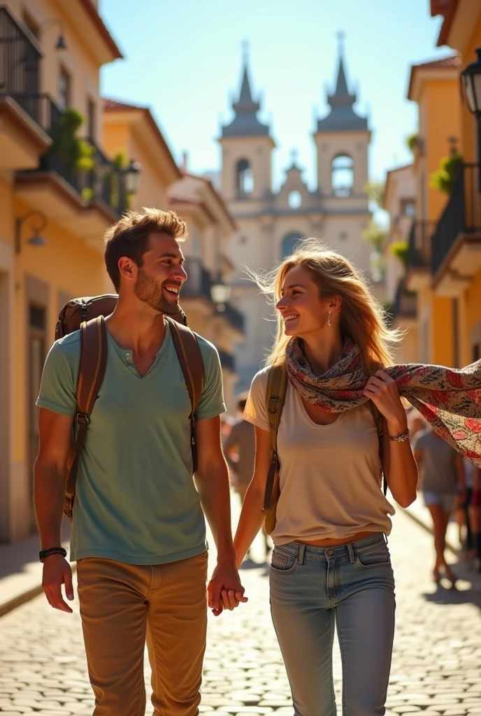 Photograph of two young people travelling through Spain