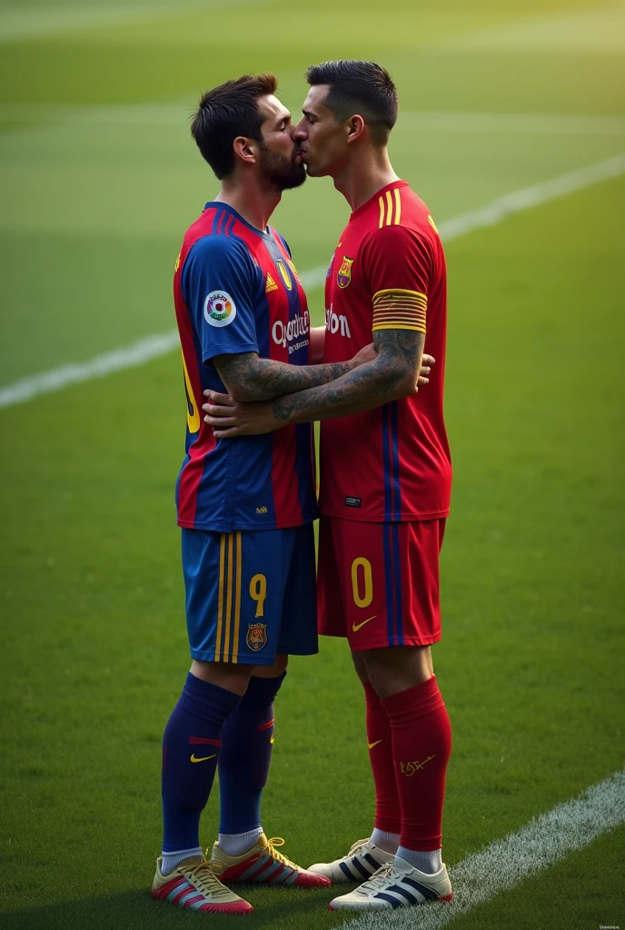 Messi kissing Cristiano Ronaldo